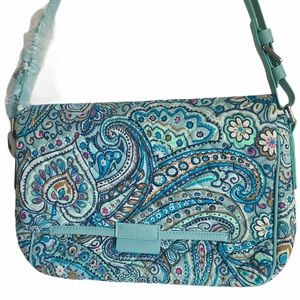 Vera Bradley Iconic Blue Daisy Dots Paisley Shoulder Bag